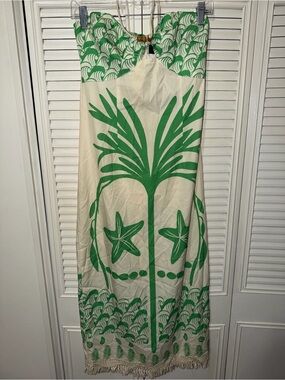 Cider Strapless Tropical Print Maxi Dress in Green and Cream